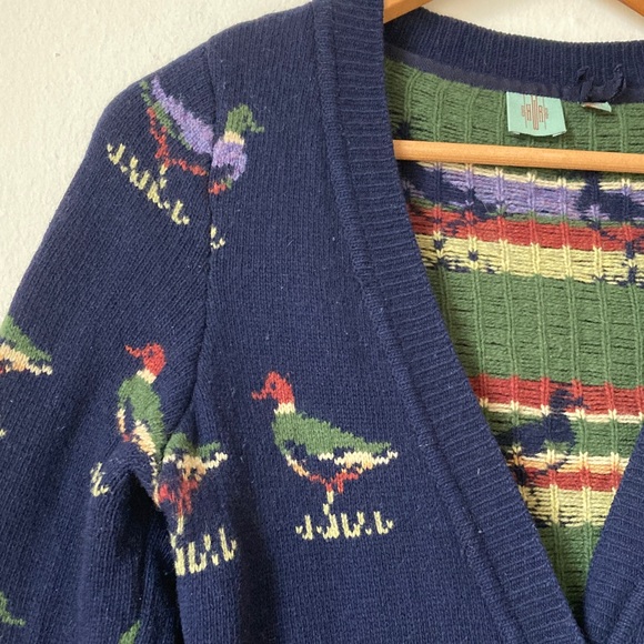 Anthropologie HWR Wool Cardigan Sweater Mallard Duck Print Size M - Picture 6 of 16
